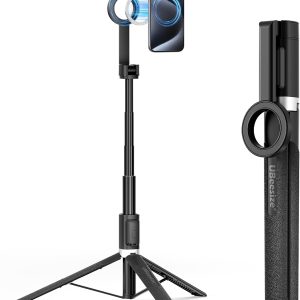 UBeesize Magnetic Tripod for iPhone with Remote, 64’’ Extendable Phone Stand for Video Recording/Vlogging, N52 Strong Holder for iPhone 12-17/Android, Portable Travel Selfie Stick Tripod(Black)