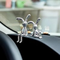 2 PCS Bunny Statue Home Decor Rose Gold Decorative Ornaments Easters Sculpture for Table Shelf Dinner Living Room Office Modern Style Trendy Car Decor Birthday Gifts for Women Men - Image 3