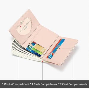 Wallet for Women, PU Leather Trifold Small Wallet, RFID Blocking Credit Card Holder Cash Purse (Pink)