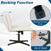 Criss Cross Chair Armless Height Adjustable Office Chair Legged Swivel Desk Chair No Wheels Fabric Wide Comfy Computer Task Chair for Home Office Bedroom Make-up,Beige - Image 7
