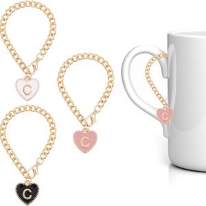 9Pcs 3 Colors Cup Letter Charms Love Heart Shaped Letter C Cup Handle Personalized Charm Water Bottle Handle Name ID Charms Letter Charm Accessories Water Bottle