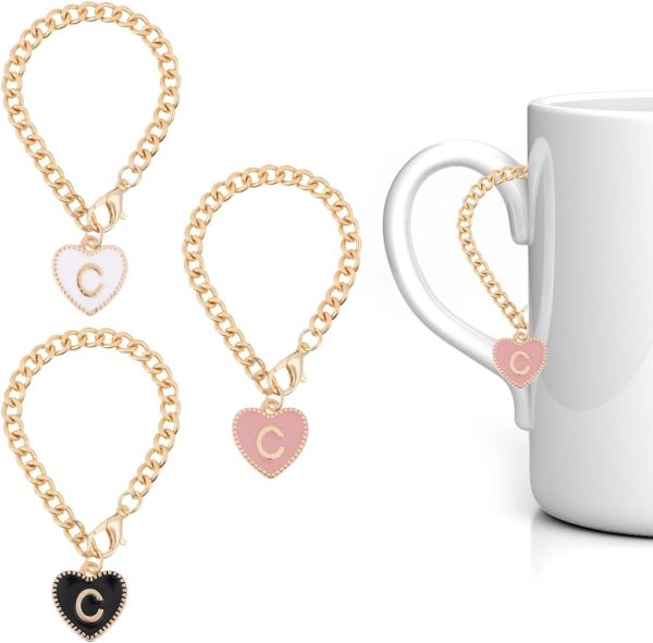9Pcs 3 Colors Cup Letter Charms Love Heart Shaped Letter C Cup Handle Personalized Charm Water Bottle Handle Name ID Charms Letter Charm Accessories Water Bottle