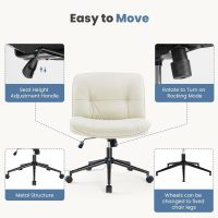 DUMOS Criss Cross Chair with Wheels, Legged Office Armless Wide Seat, Adjustable Swivel Leather Task Vanity Home Office Desk Seating for Bedroom Dorm Student - Image 6