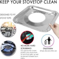 Aluminum Foil Gas Stove Burner Liners, 50 Pack Stove Burner Covers Disposable Square Stove Bib Liners Gas Rangetop Protectors Cooktop Replacement Keep Stove Clean Square 8.5" - Image 4