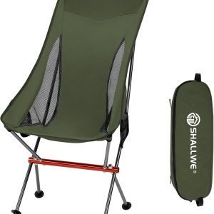SHALLWE Camping Chairs, All Aluminum Frame Portable Folding Camp Chair for Adults, Heavy Duty High Back Collapsible with Built-in Pillow, Side Pocket, Carry Bag for Backpacking, Hiking, Beach