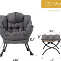 Welnow Lazy Chair with Ottoman, Modern Lounge Accent Chair with Armrests and a Side Pocket, Leisure Sofa Armchair, Reading Armchair with Footrest for Small Space, Dark Grey - Image 3