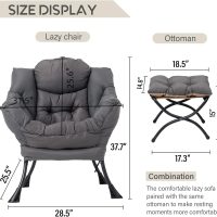 LITA Lazy Chair with Ottoman, Modern Accent Leisure Upholstered Lazy Sofa Armchair, Contemporary Lounge Reading Chair with Armrests and a Side Pocket for Living Room, Bedroom & Small Space, Dark Grey - Image 3