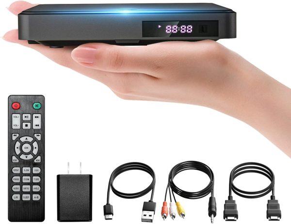 Arafuna DVD Players for TV HDMI Small DVD Player with All Region Free, 1080P HD Mini DVD Player for Smart TV Support CD/DVD USB/TF Card, Remote Control, PAL/NTSC Plays and Multiple Formats