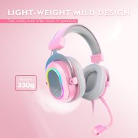 FIFINE PC Gaming Headset, USB Wired Headset with Microphone, 7.1 Surround Sound, in-Line Control, Computer RGB Over-Ear Headphones for PS4/PS5, for Streaming/Game Voice/Video-AmpliGame H6 (Pink) - Image 4