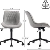 YOUNIKE Grey Ergonomic Home Office Desk Chair Armless Comfy Small Criss Cross Chair with Wheels Swivel Adjustable Modern Vanity Chair Wide Back Cute Leather Upholstered Rolling Task Chair No Arms - Image 2