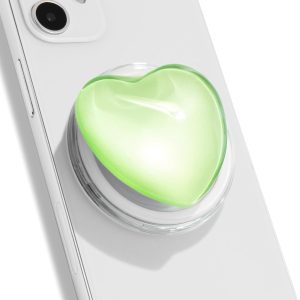 OnTheGrip Compatible with Magsafe Magnetic Cute Glass Heart Design Collapsible Mobile Phone Grip Stand Holder for Smartphone Tablet Cell Phone Accessory (Green)