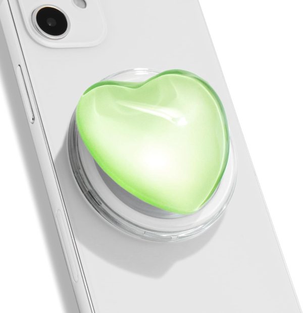 OnTheGrip Compatible with Magsafe Magnetic Cute Glass Heart Design Collapsible Mobile Phone Grip Stand Holder for Smartphone Tablet Cell Phone Accessory (Green)