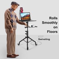Laptop Tripod on Wheels with 2 Shelves, Portable Projector Floor Stand Adjustable Height 25.9 to 51.8 Inch with Phone Holder - Image 7