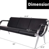Kinsuite 3-Seat Office Reception Waiting Room Chairs - Guest & Reception Chairs for Salon Barber Bench Airport Bank Hall Visitor Guest Black PU Leather Office Sofa, Black - Image 3