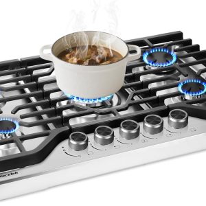 30 Inch Gas Cooktop Stovetop with 5 Italy SABAF Burners 39400BTU, 0.6mm Stainless Steel,Heavy-Duty Cast Iron Grate,Dual Fuel LPG/NG,Leakage Protection