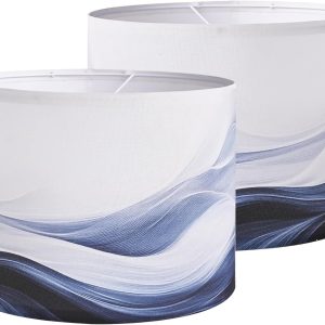 Lamp Shades set of 2 with Waves and Oceans, 13x13x10in Fabric Lamp Shades for Table Lamps, Blue lamp shades, Support Spider and E26 Base, Drum Lamp Shades