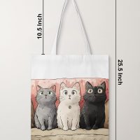 Cartoon Fluffy Three Kittens Print Canvas Tote Bag Cute Gifts for Women Fashion Reusable Grocery Shoulder Bag for Shopping Work Travel Daily life - Image 2