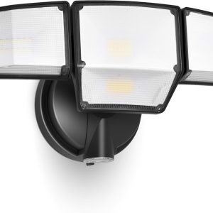 LUTEC 80W Dusk to Dawn Flood Lights Outdoor, 9000LM Super Bright LED Security Light with Photocell, IP65 Waterproof, 5000K Daylight, Hardwired 4 Heads Floodlight for Garage, Yard (Black)