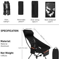 NOVSIGHT Camping Chairs - Folding Portable Camp Chair, High Back Camping Chair with Headrest, Outdoor Comfortable Camping Chair for Adults Hiking Backpacking - Image 2