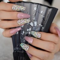 Extra Long Press on Nails, Acrylic Fake Nails 3D Design Full Cover False Nails for Women Reusable Nail Kit in Box (Marble Pink AB Crystal) - Image 4