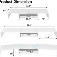 Dual Monitor Stand Riser with Drawer, Desk Organizer and Accessories, Metal Laptop Stand for Desk, Workspace Desktop Stand for Computer, Laptop, TV and More (White) - Image 7