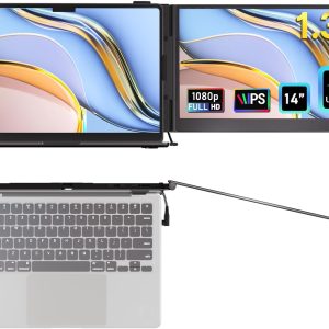 Laptop Screen Extender - Ultra-Thin 1.3lbs 14" FHD IPS Dual Portable Monitor Extension for Laptop, Attachment Plug & Play for 13-17" Laptops, Second Extra Travel Display for Windows/Mac/Android