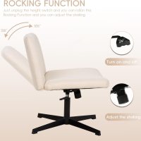 Criss Cross Legged Chair, Armless Vanity Chair, Comfy Wide Desk Chair for Home, Vanity Room, Bedroom, Office - Image 5