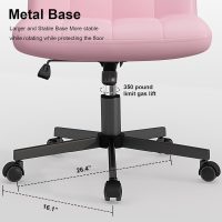 Criss Cross Chair with Wheels, Pink Armless Legged Office Desk Chair Wide Seat, Leather Comfortable Adjustable Swivel Computer Task Vanity Chairs for Home Office - Image 9