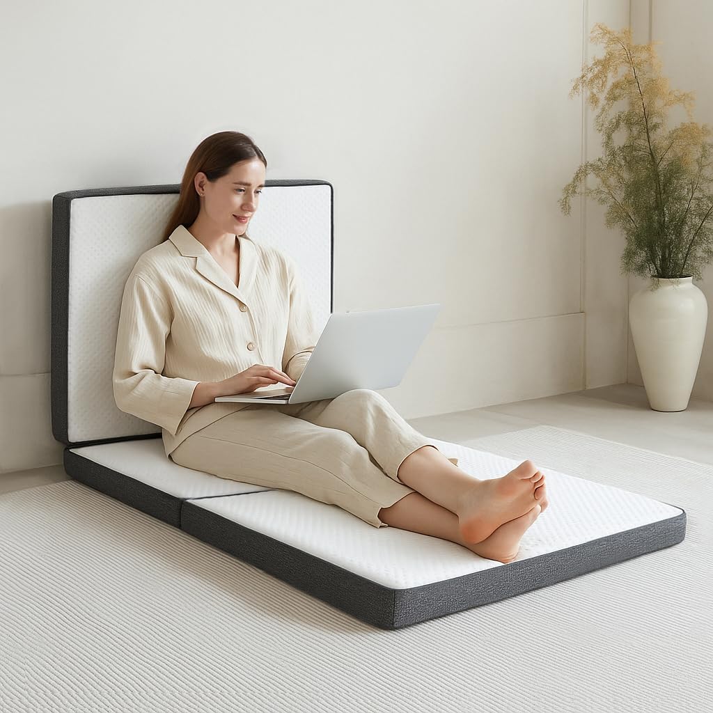 Tri Fold Memory Foam Foldable Mattress Single, 3 inch Folding Mattress for Guest Sleep. Portable Trifold Mat with Removable Washable Cover, Floor Sleeping Mat for Adult and Kid