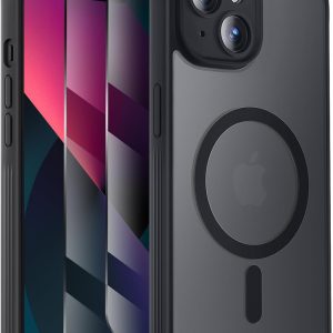 Designed for iPhone 13 Case, Compatible with MagSafe, with Privacy Screen Protectors X2, [Camera Protection] [15FT Military Drop Protection] Shockproof Phone Case, 6.1", Black