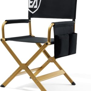 EVER ADVANCED Aluminum Directors Chair, Folding Studio Movie Chairs Camping Event Vendor Chair, 19" Seat Height Black Fabric/Golden Frame, Support 350lbs