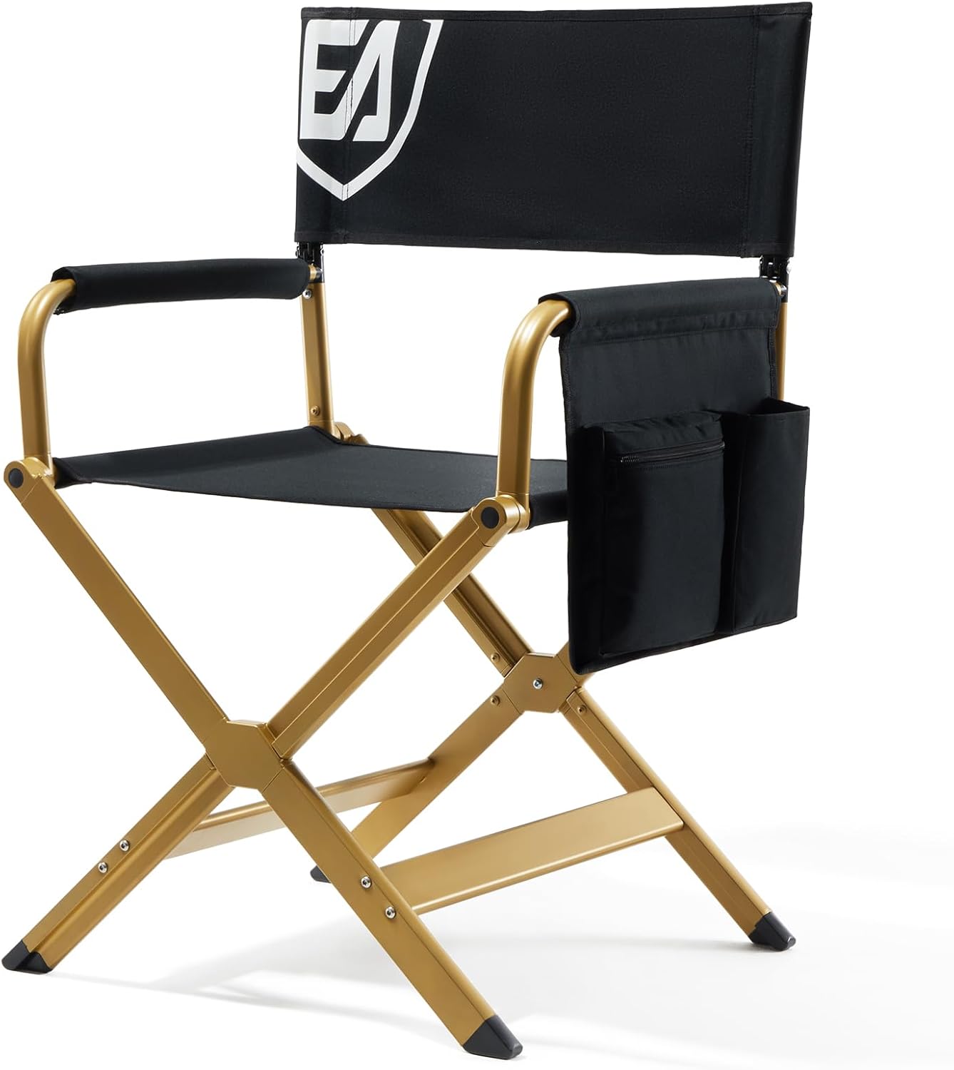 EVER ADVANCED Aluminum Directors Chair, Folding Studio Movie Chairs Camping Event Vendor Chair, 19″ Seat Height Black Fabric/Golden Frame, Support 350lbs
