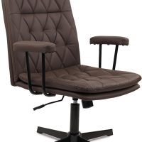 CLATINA Office Chair No Wheels, Leather Criss Cross Desk Chairs with Arms, Modern Cross Legged Computer Chair, Mid Back Height Adjustable Swivel Task Vanity Chair for Home Office, Chocolate Brown - Image 8