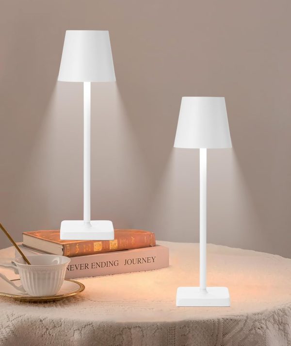 HASUN 2Pack Cordless Table Lamp, LED Rechargeable Desk Lamp, 5200mAh Battery Table Light, Aluminum Shell, 3 Color Stepless Dimming for Outdoor/Patio/Camping White