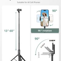 Sensyne 60" Phone Tripod - Selfie Stick, Lightweight All in One Phone Tripod Integrated with Wireless Remote Compatible with All Cell Phones for Selfie/Video Recording/Photo/Live Stream/Vlog（Black） - Image 5