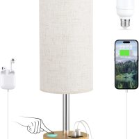 Touch Bedside Table Lamp with USB - 3 Way Dimmable Wood Lamp for Bedroom Nightstand, Desk Lamp with Charging Station for Dorm, Living Room, Office, Kids Room, Nursery, Small - Image 7