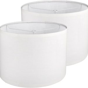 Drum Lamp shades Set of 2, White Line Lamp Shades for Table Lamps Floor Lamp, 13" Top X 13" Bottom X 10" High Large Fabric Lamp Shades, Easy Assembly Replacement Lampshades