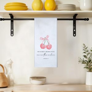Pink Bow Cherry Christian Kitchen Towels,Trendy Hand Towel Gifts for Women,Coquette Bible Decorative Dish Towels for Cooking Baking Wiping