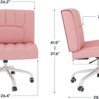 FLEXISPOT Pink Criss Cross Chair with Wheels, Pink Desk Chair Vanity Chair with Back/4.7in Thick Seat Cushion, 25 * 23in Wide Comfortable Office Chair, Leather Seat - Image 3