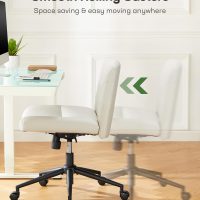 Marsail Criss Cross Chair with Wheels: PU Leather Cross Legged Office Chair Wide Armless Desk Chair Swivel Height Adjustable Vanity Chair for Make Up,Small Space,Bed Room(Beige) - Image 4