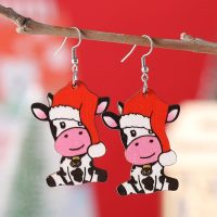 Christmas Earrings for Women Cute Baby Cow Christmas Hat Design Drop Dangle Earrings Christmas Outfits Costume Jewelry Accessories - Image 3