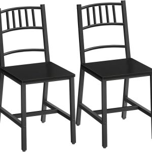 HOOBRO Kitchen Chairs Set of 2, Wooden Dining Room Chairs with Metal Frame, Dining Chairs with Back, Easy to Assemble, Farmhouse Dining Chairs for Kitchen, Living Room, Black BB39CD01