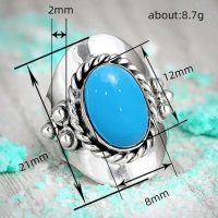 White Gold Plated Blue Oval Cubic Zirconia Inlaid Vintage Boho Style Statement Ring Personalized Accessory Ideal for Women's Daily Casual Wear Party Holiday Anniversary Love Jewelry Gift - Image 4