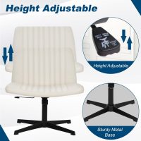 Criss Cross Chair Armless Height Adjustable Office Chair Legged Swivel Desk Chair No Wheels Fabric Wide Comfy Computer Task Chair for Home Office Bedroom Make-up,Beige - Image 6