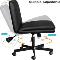 PUKAMI Criss Cross Chair with Wheels,PU Leather Armless Cross Legged Office Vanity Desk Chair for Home Office,Modern Swivel Height Adjustable Wide Seat(Black) - Image 7