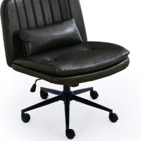 TUNY Criss Cross Chair with Wheels Armless Wide Cross Legged Office Chair Swivel Height Adjustable Computer Task Vanity Chair with Pillow for Home Office, Dressing Room (PUBlack) - Image 4