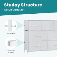 OLIXIS Dresser for Bedroom, 7 Storage Drawers, Wide Fabric Closet Chests Organizer Tower Furniture, TV Stand with Wooden Top Metal Frame for Clothes, Living Room, Hallway, Entryway, Classic White - Image 7