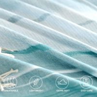 King Size Comforter Set, Blue, Grey and Teal Striped Pattern Print Reversible Down Alternative Bed Sets - 104 x 90 3PC Soft Microfiber Duvet Sets Modern Abstract Bedding in a Bag for Women Men, Gray - Image 4