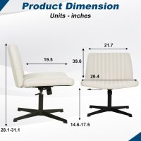 Criss Cross Chair Armless Height Adjustable Office Chair Legged Swivel Desk Chair No Wheels Fabric Wide Comfy Computer Task Chair for Home Office Bedroom Make-up,Beige - Image 3