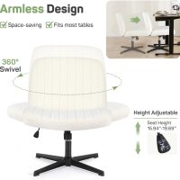 Criss Cross Chair, Cross Legged Office Chair, Wide Comfty Desk Chair, No Wheels Armless Computer Task Chair, Swivel Teddy Fabric Vanity Home Chair, Height Adjustable - Image 7